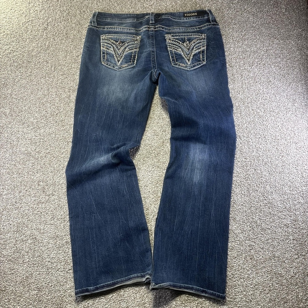 Vigoss Dallas Bootcut Jeans Womens 36 Blue Medium Wash Rhinestone Embroidered